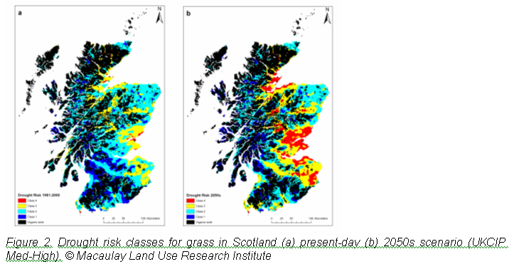 Map of drought risk classes for grass